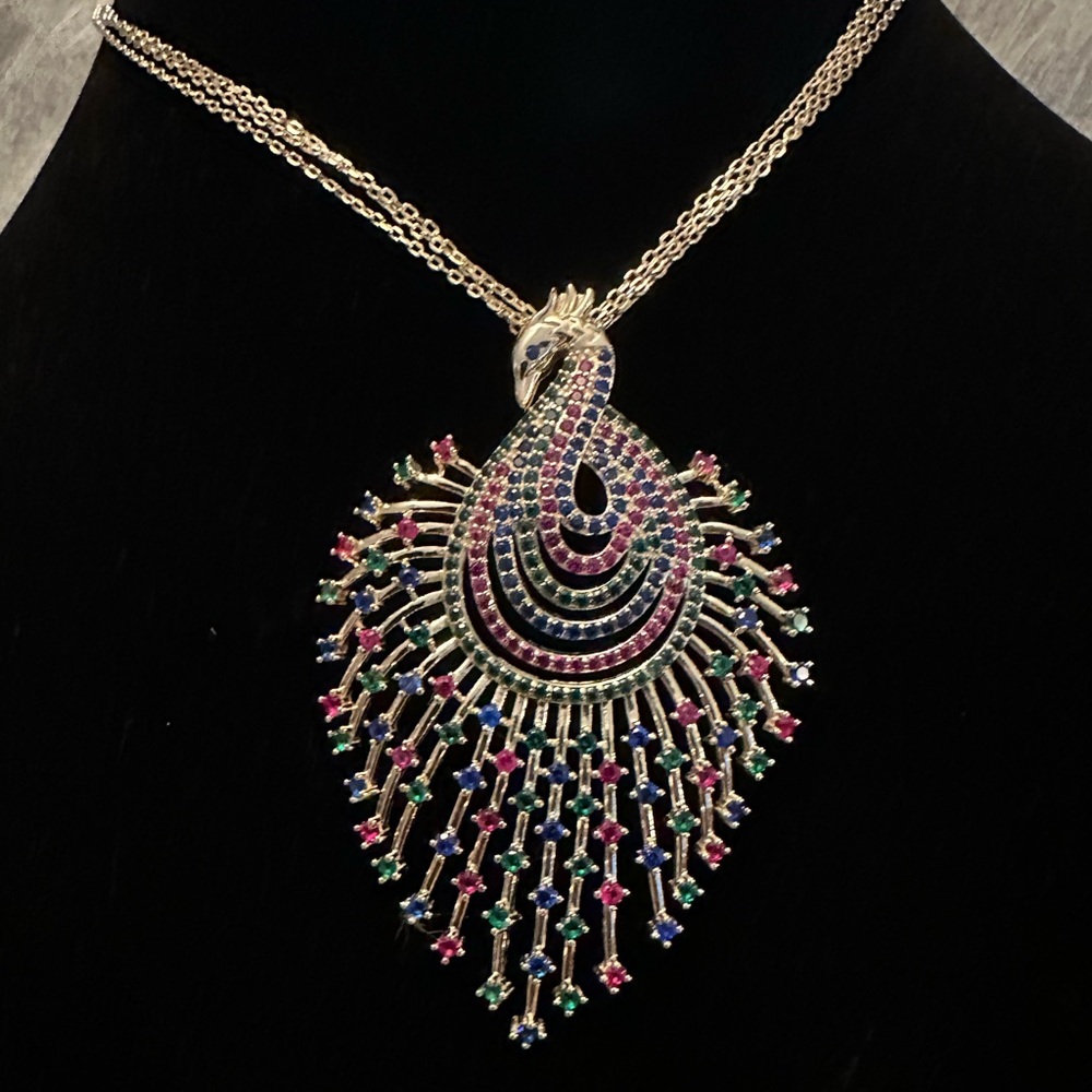Kohl's 18K Gold plate over   Stirling Silver Peacock Pendant Necklace NWT